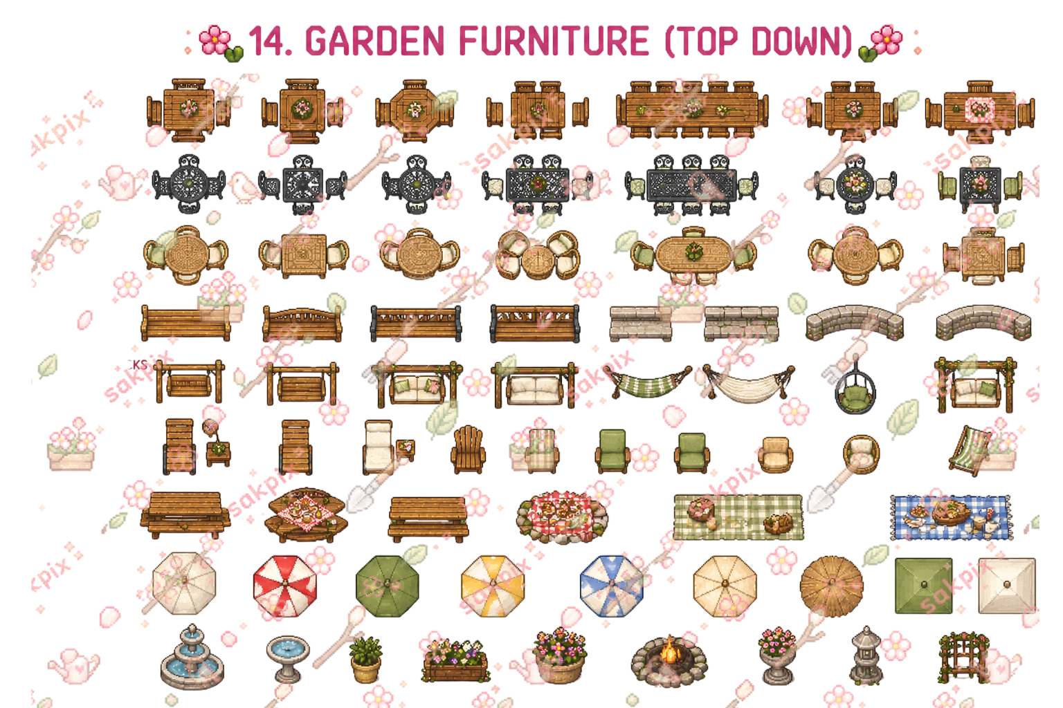 Cozy Spring Asset Pack Top Down Pixel Art Tileset (300+ Assets) 🌸 by SakPix