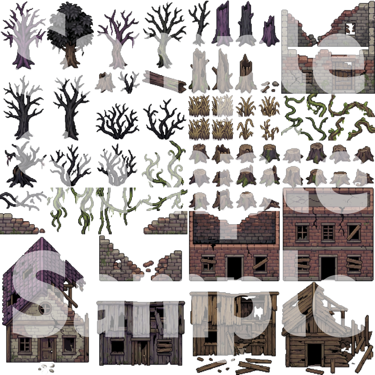 Post-Apocalyptic Polluted Wasteland Pixel Art Tileset Pack by Cute SCKR