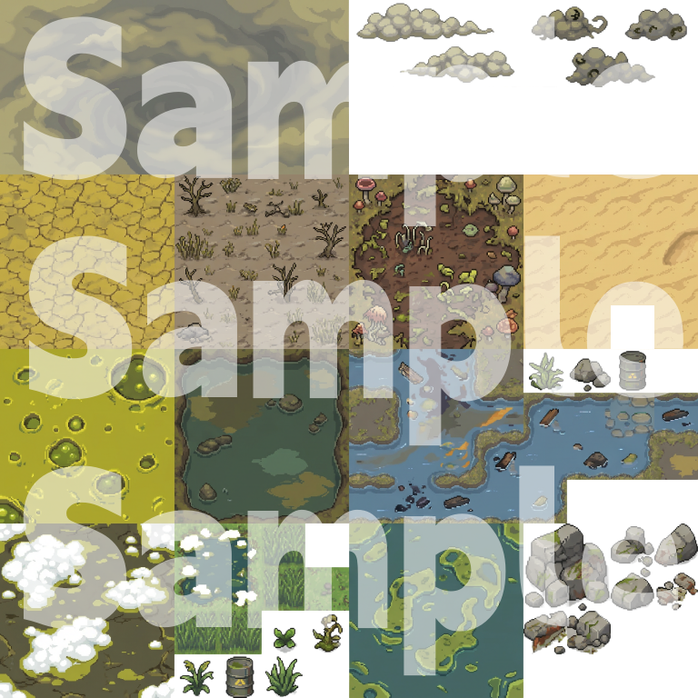 Post-Apocalyptic Polluted Wasteland Pixel Art Tileset Pack by Cute SCKR
