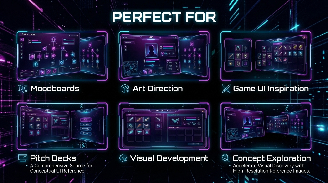 Dark Neon Game UI Concepts – 27 4K Reference Images by Nexa Visuals