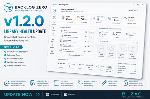 Backlog Zero v1.2.0: Library Health Update + 100 Downloads - Backlog ...