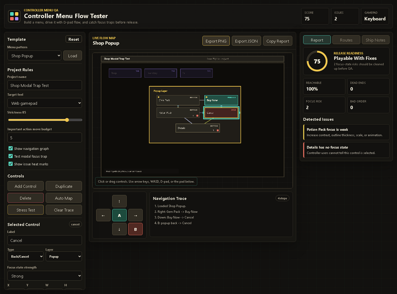 Controller Menu Flow Tester – Fix Navigation & Focus Issues Before ...