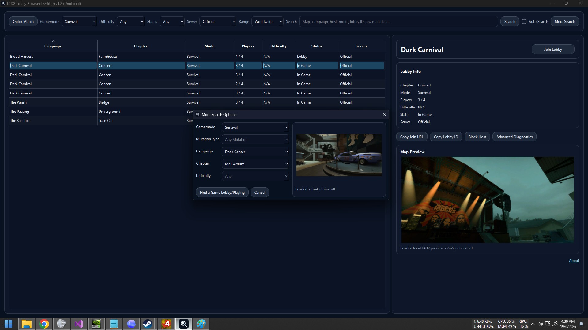 Screenshot 3 for L4D2 Lobby Browser Desktop (Unofficial)