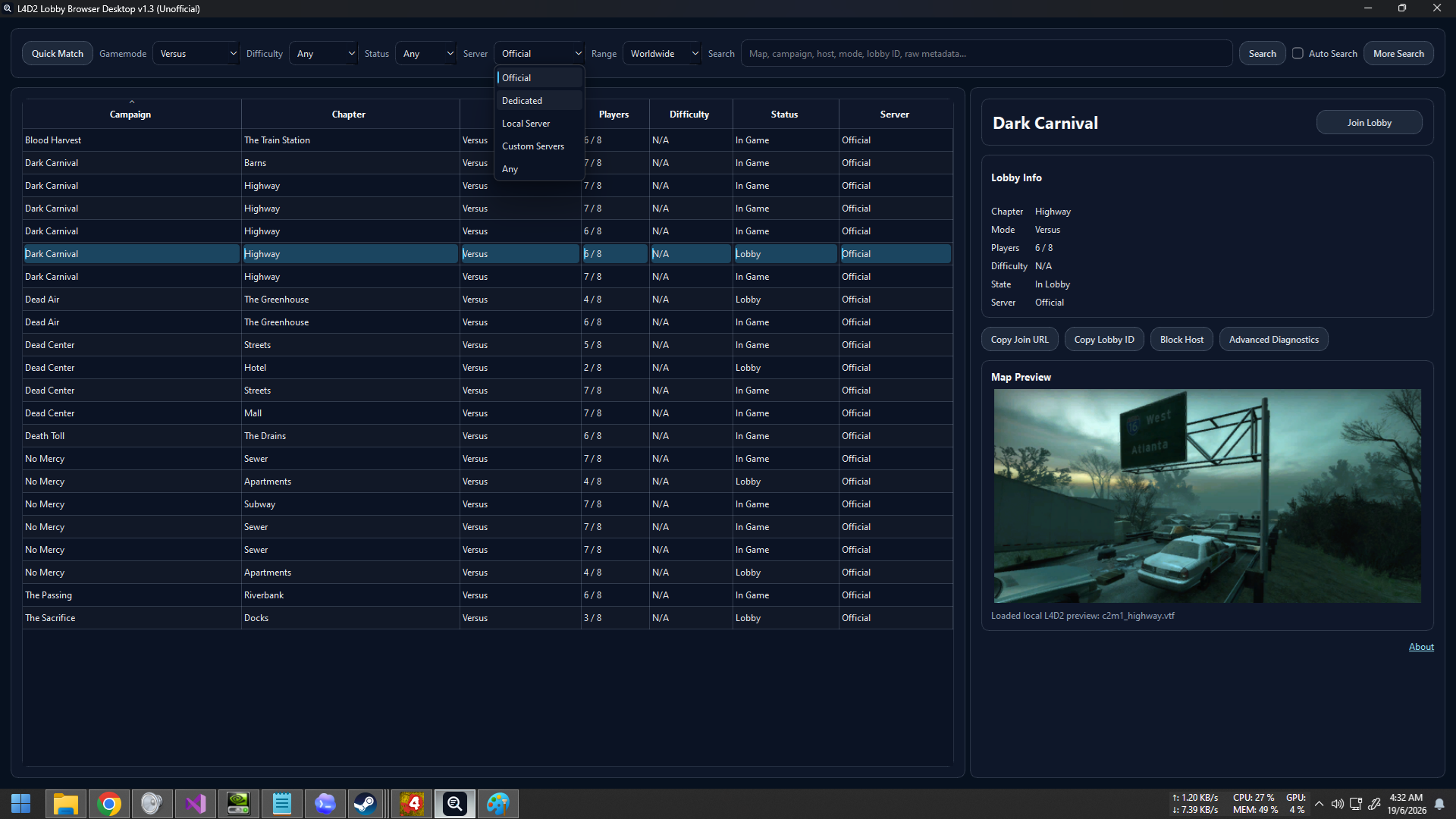 Screenshot 2 for L4D2 Lobby Browser Desktop (Unofficial)