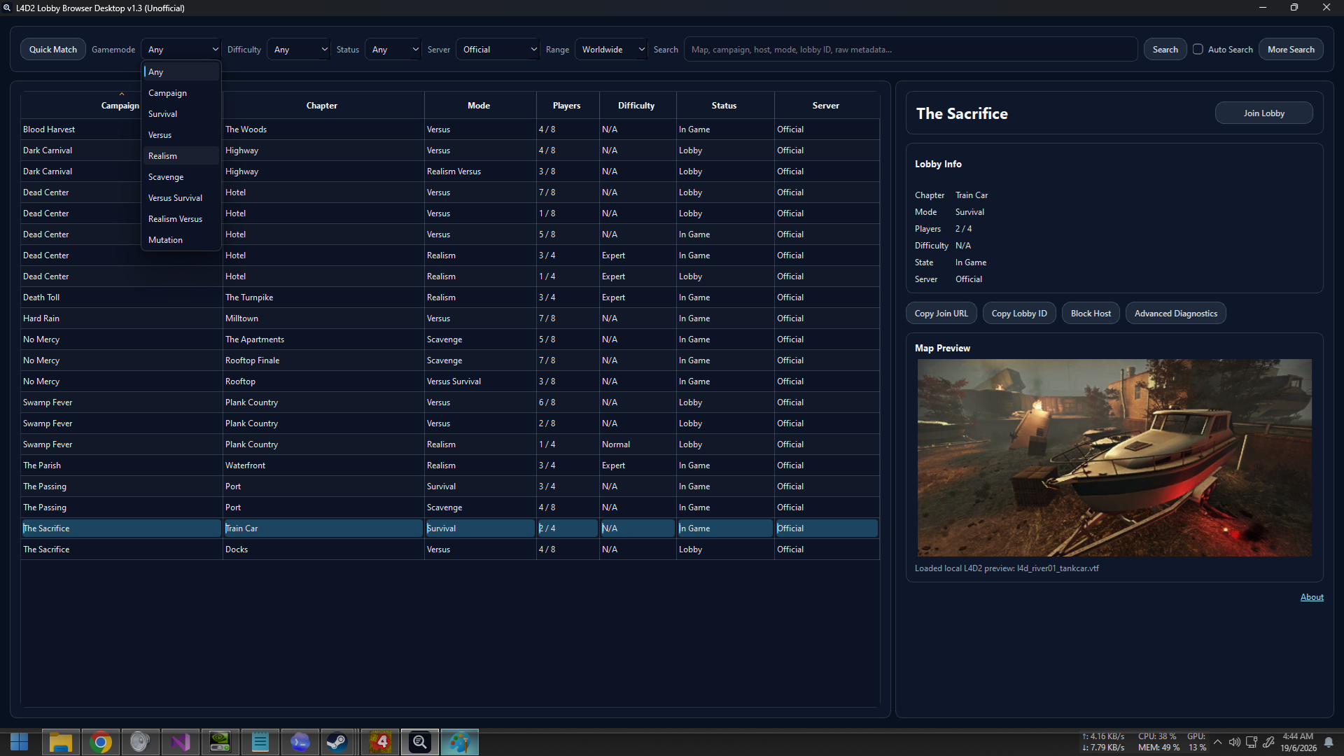 Screenshot 5 for L4D2 Lobby Browser Desktop (Unofficial)