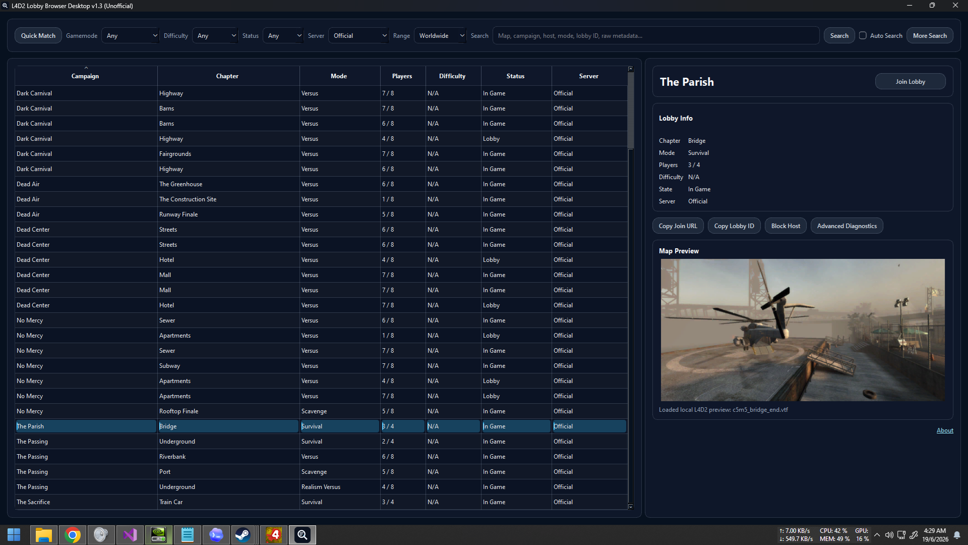 Screenshot 4 for L4D2 Lobby Browser Desktop (Unofficial)