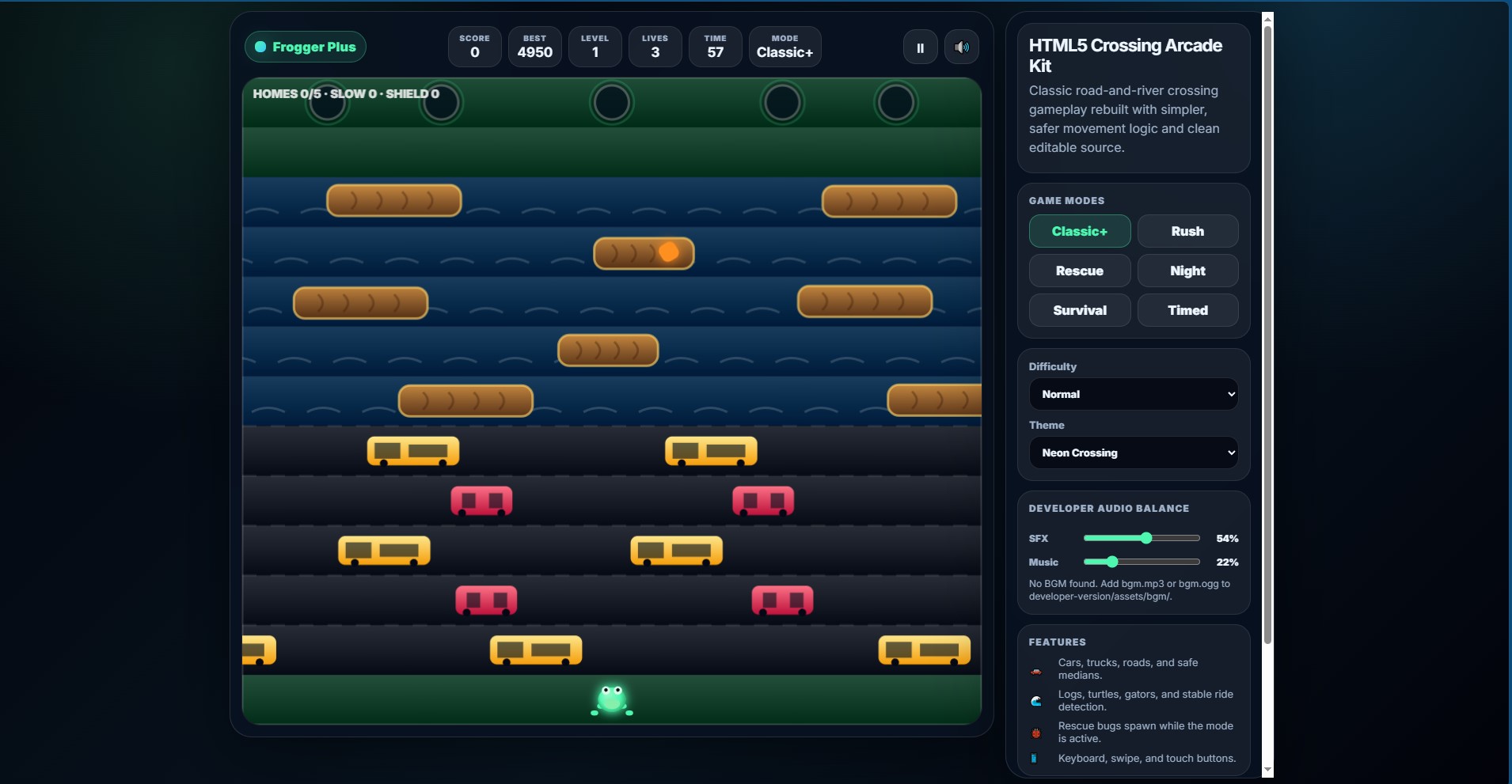 Frogger Plus Clone Engine - HTML5 Arcade Crossing Game Kit by Liquid ...