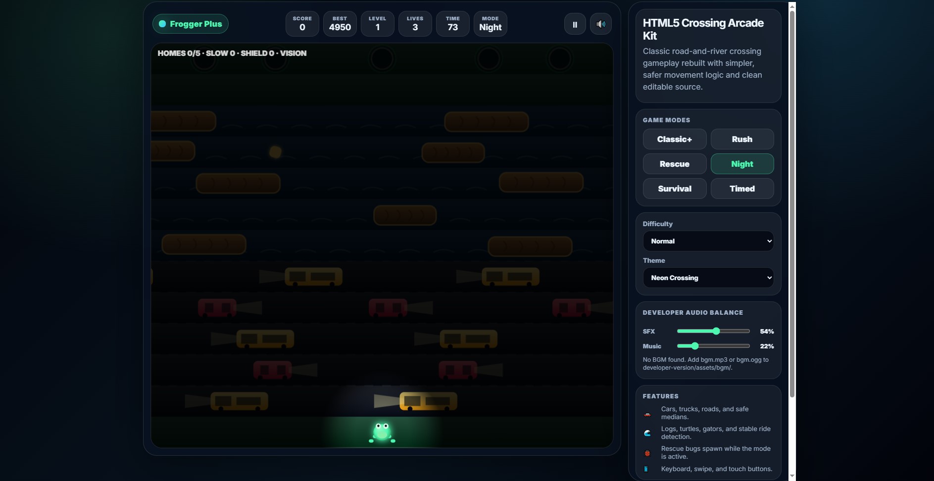 Frogger Plus Clone Engine - HTML5 Arcade Crossing Game Kit by Liquid ...