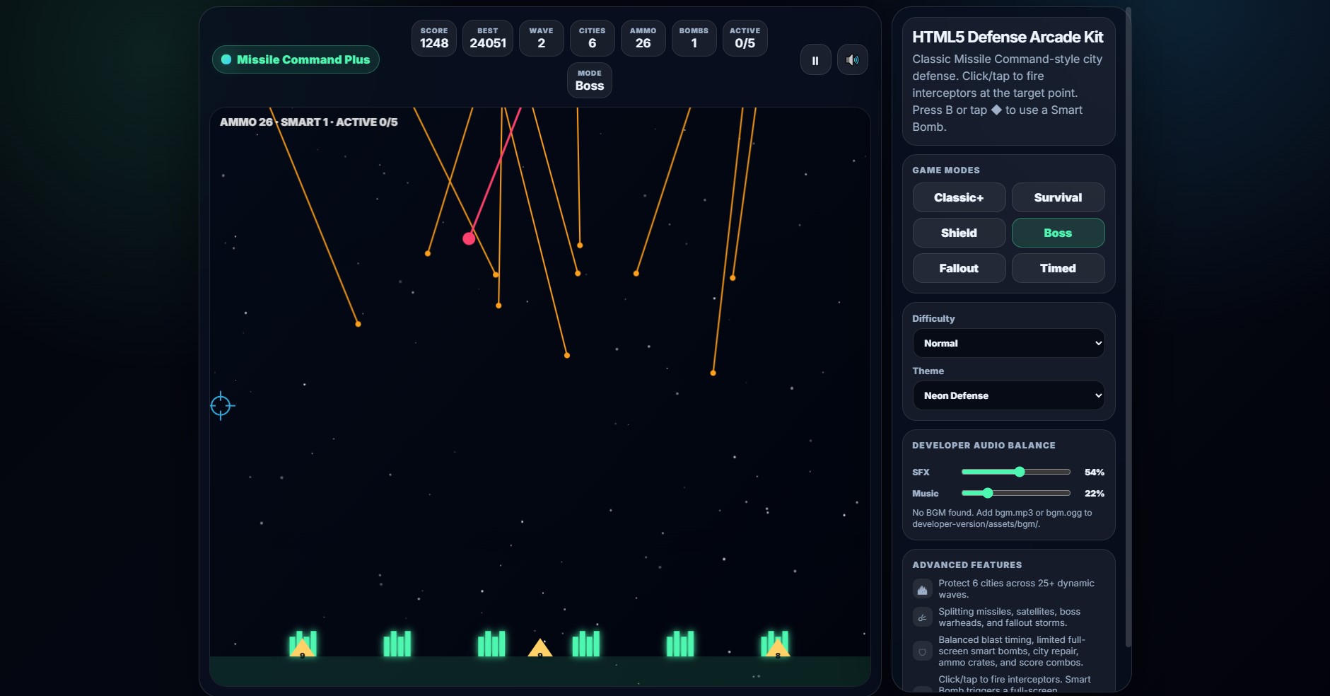 Missile Command Plus Clone Engine - HTML5 Arcade Defense Game Kit by ...