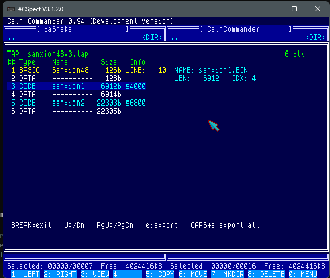 めどページ CalmCommander 0.94 – What's New - CalmCommander (ZX Spectrum Next
