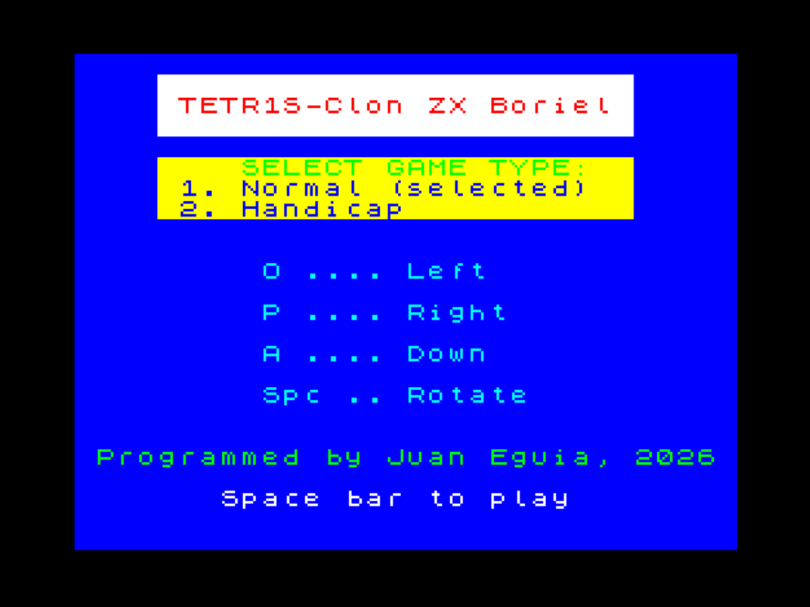 Partida en marcha de Tetris para ZX Spectrum