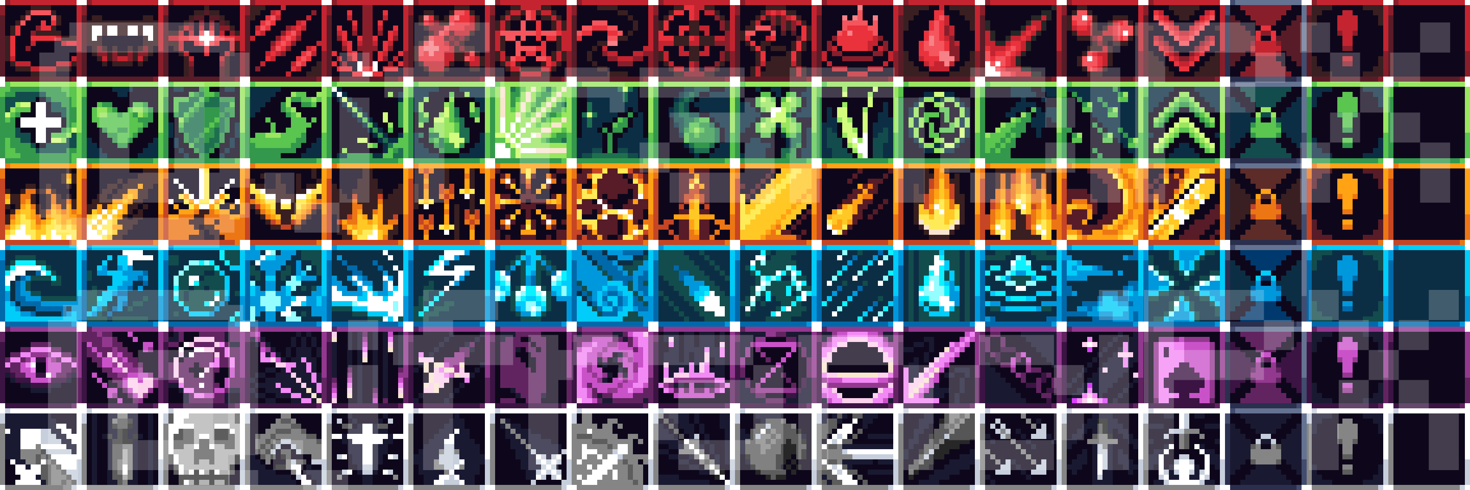 Free Pixel Art Ability / Power Icons 16x16 (90+) by jfranciPX