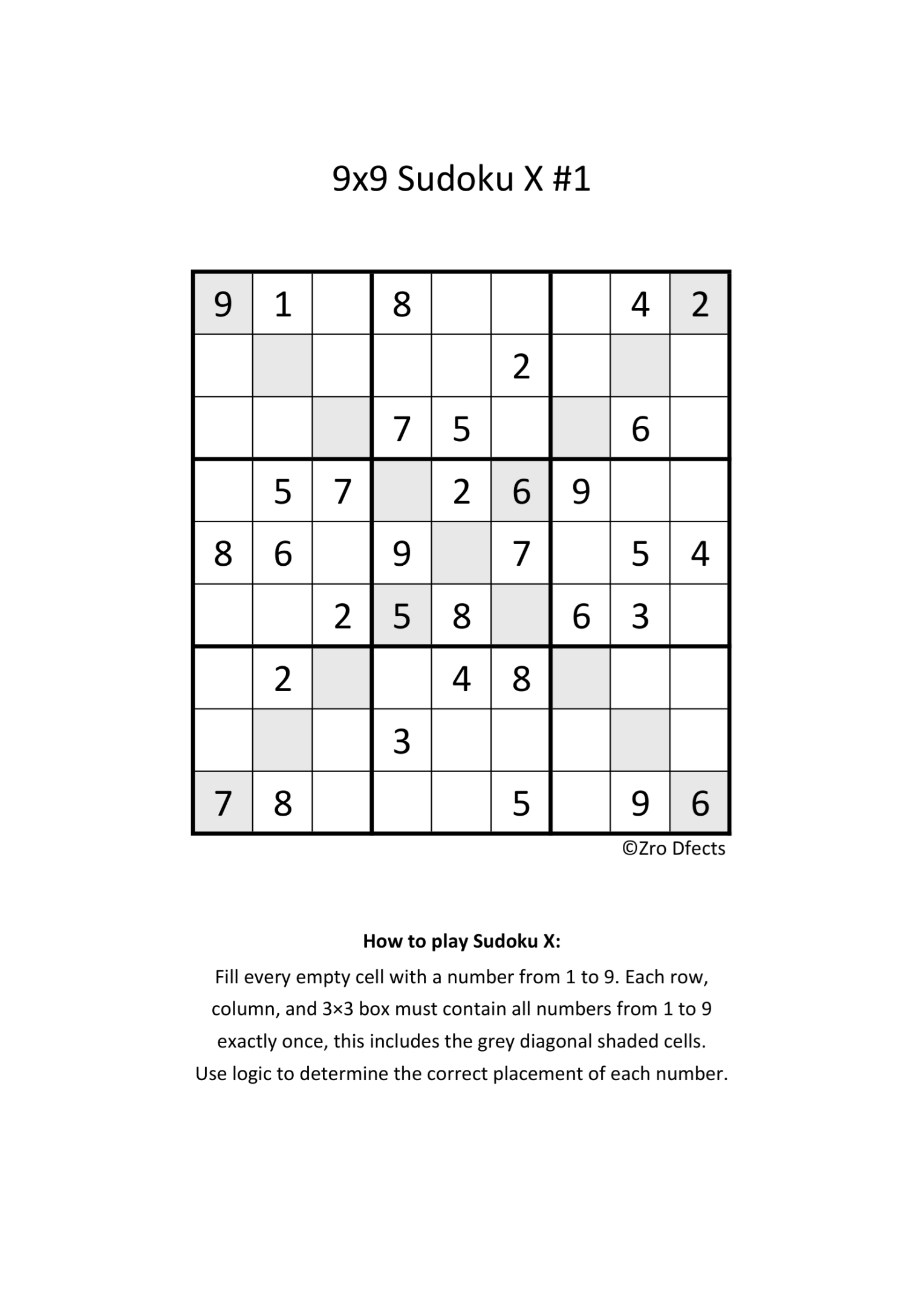 Sudoku X 9x9 (Hard) - Printable PDF - 200 Puzzles - Mobile And Tablet