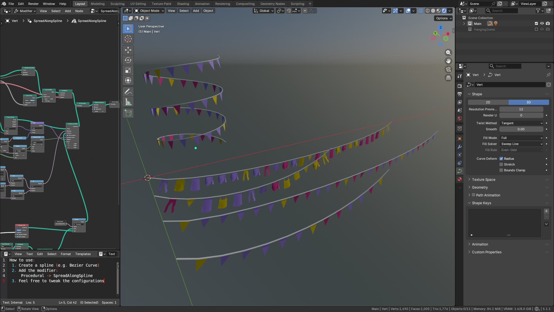 Spread Along Spline — Blender Geometry Nodes by waimus