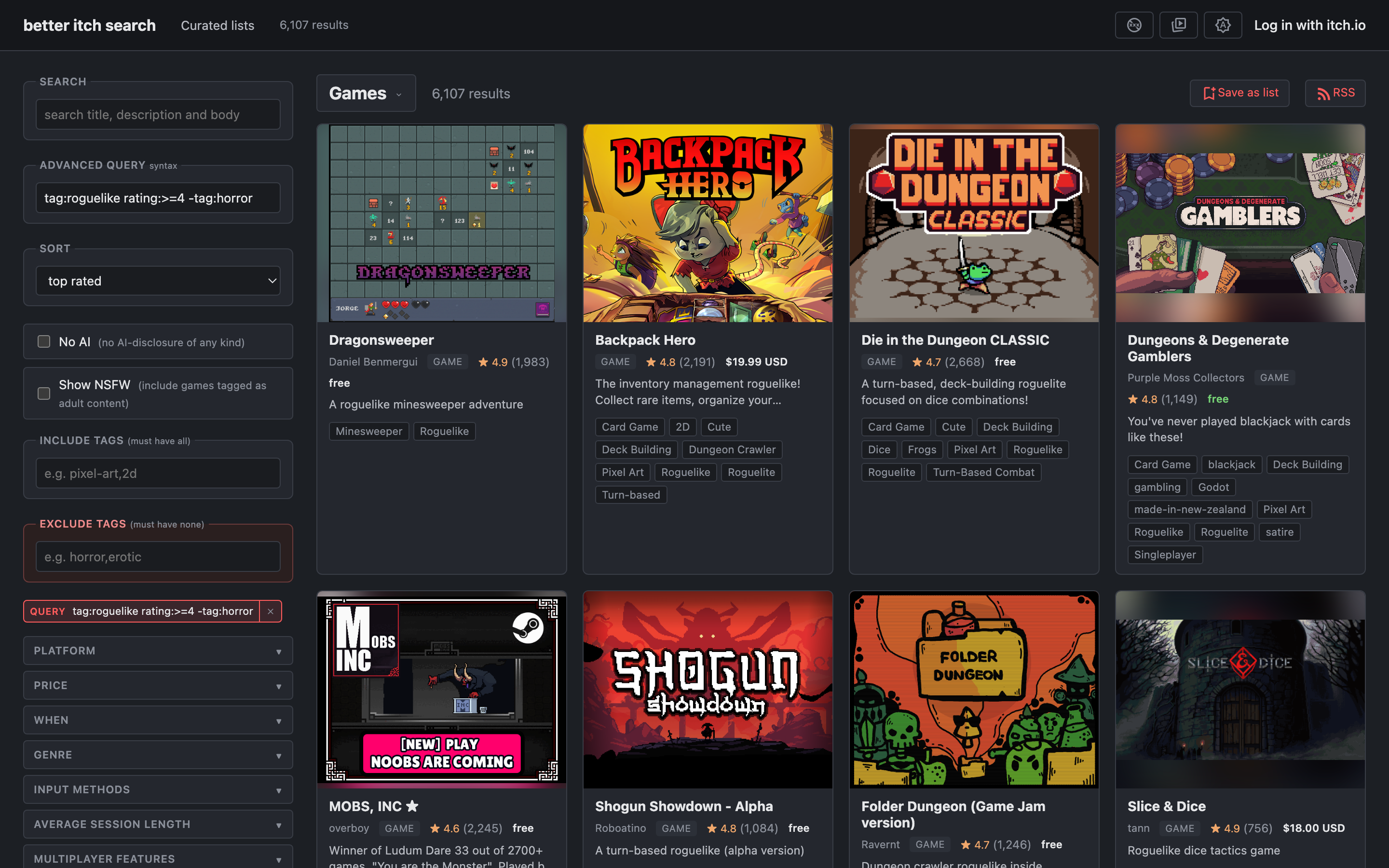 Screenshot 3 for Better Itch Search