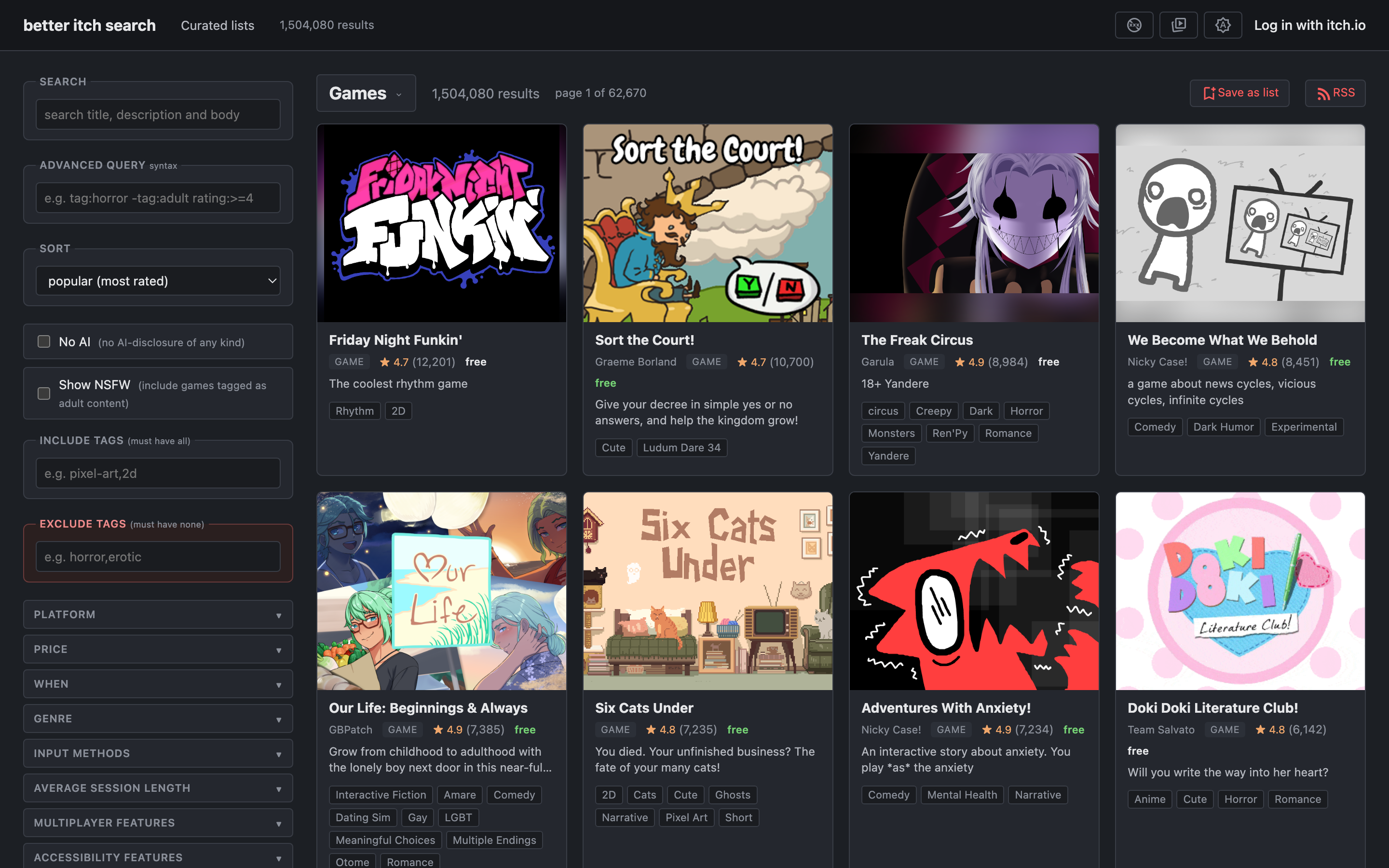 Screenshot 2 for Better Itch Search