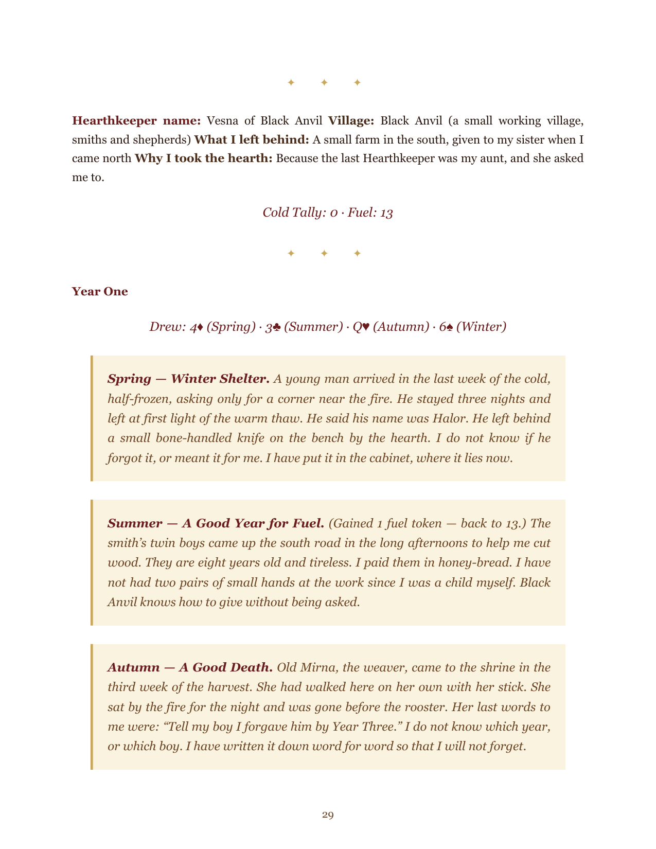 Screenshot 5 for The Hearthkeeper — A Solo Journaling RPG of Duty, Memory, and Slow Winters
