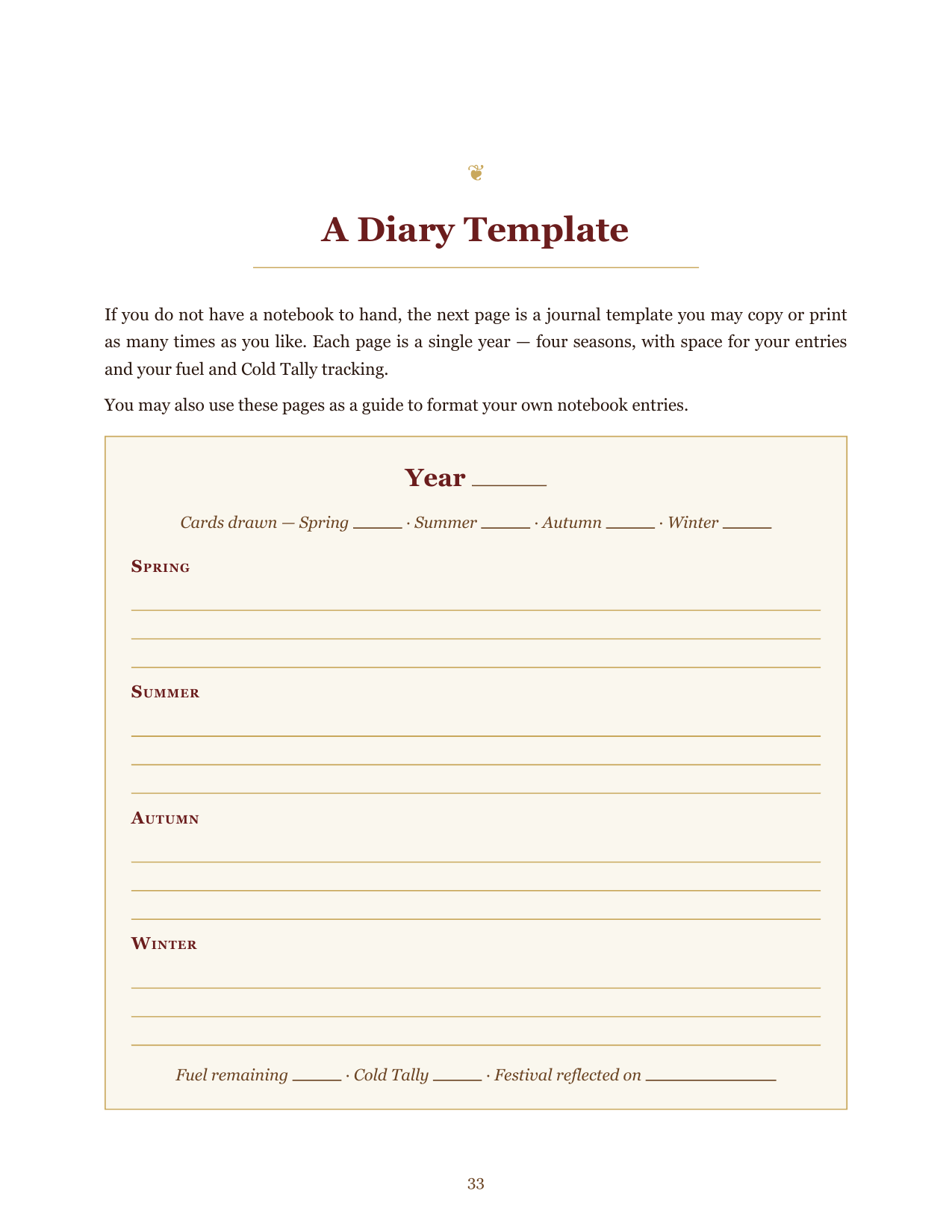 Screenshot 2 for The Hearthkeeper — A Solo Journaling RPG of Duty, Memory, and Slow Winters