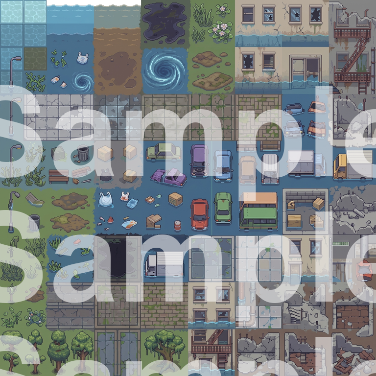 Flooded Apocalyptic Pixel Art Tileset by Cute SCKR