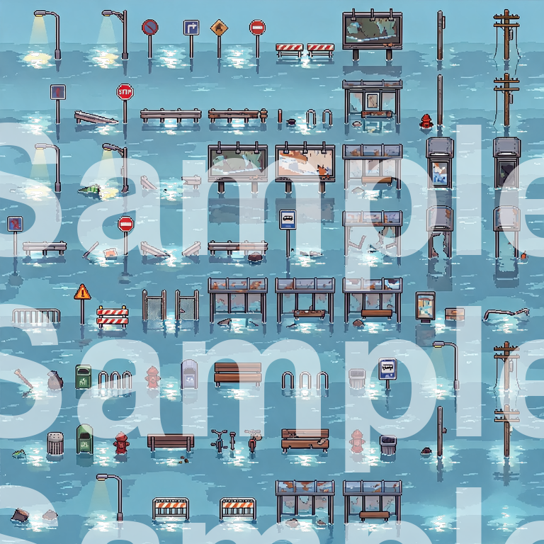 Flooded Apocalyptic Pixel Art Tileset by Cute SCKR
