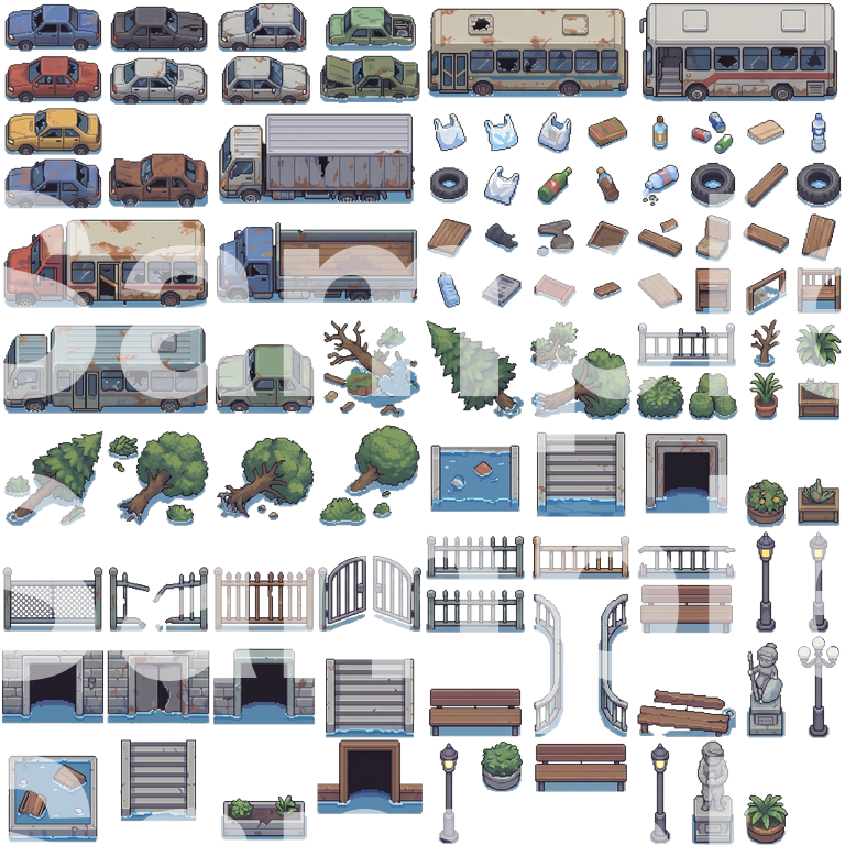 Flooded Apocalyptic Pixel Art Tileset by Cute SCKR