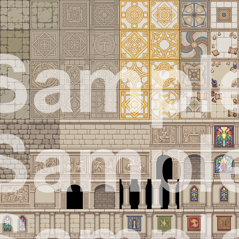 Medieval Fantasy Temple Pixel Art Tileset by Cute SCKR