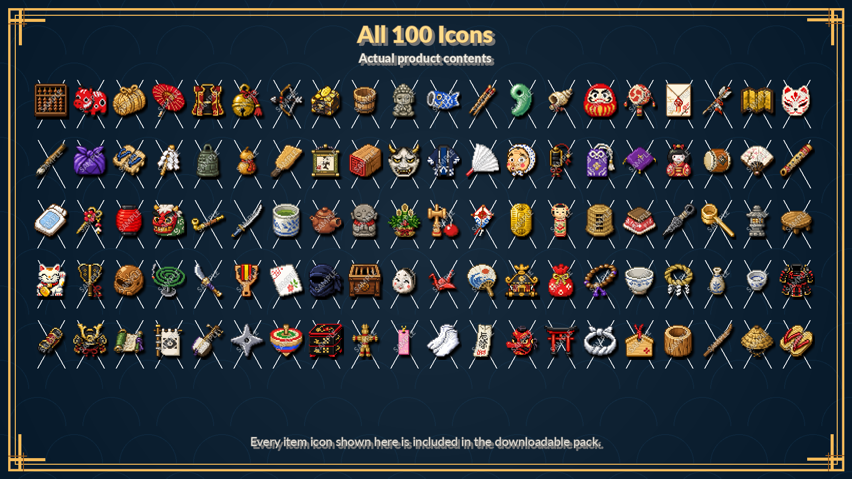 Japanese Items Pixel Art Icons 32x32 - 100 Items by Binetsu