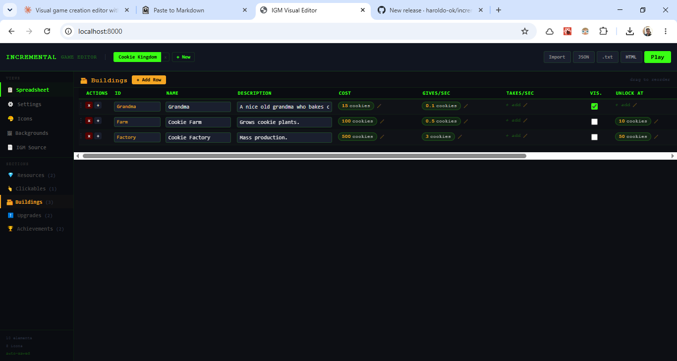 Screenshot 5 for Incremental Game Editor
