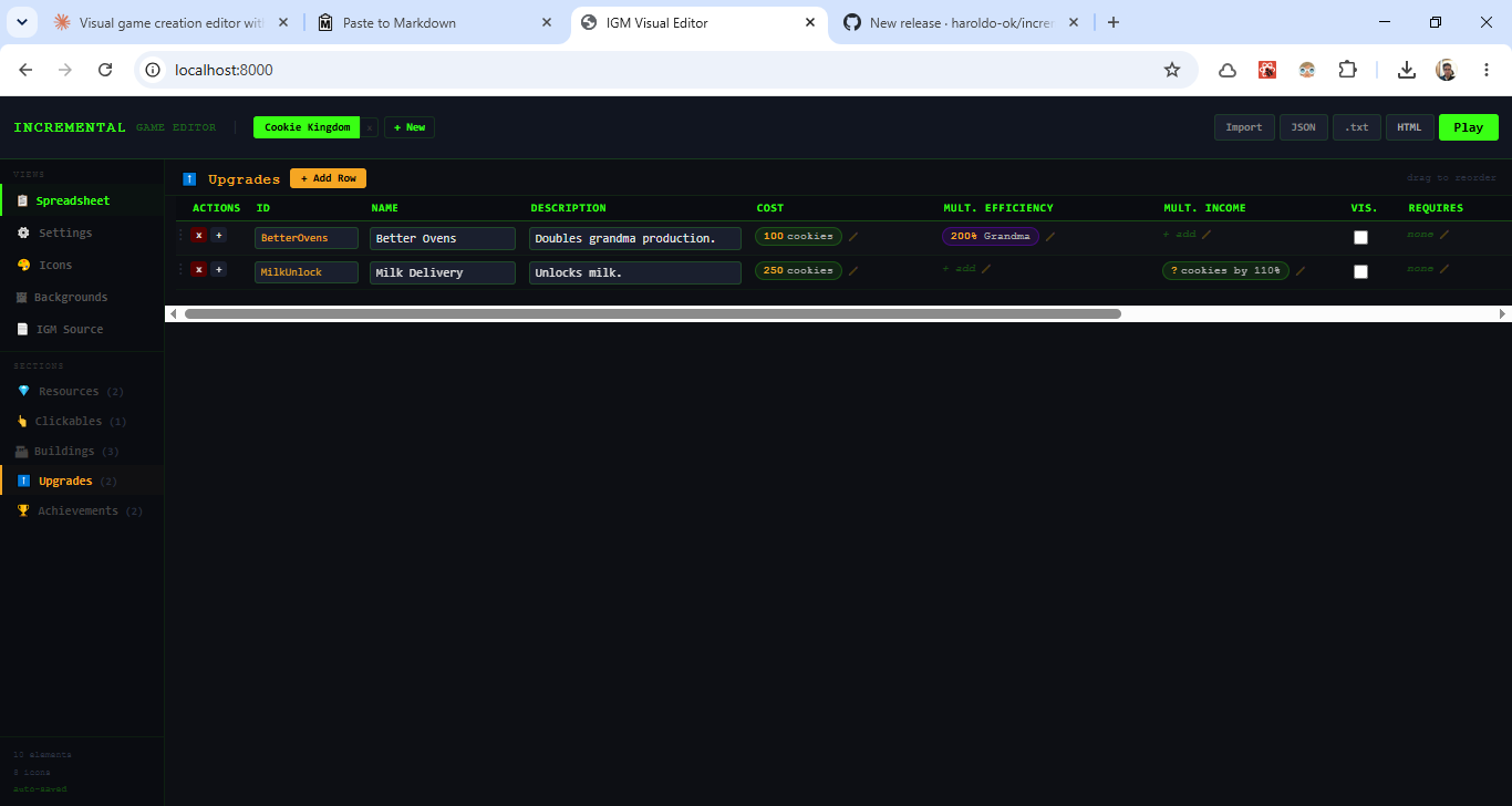 Screenshot 2 for Incremental Game Editor