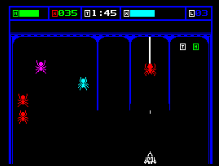 Gameplay de Spider Blast para ZX Spectrum