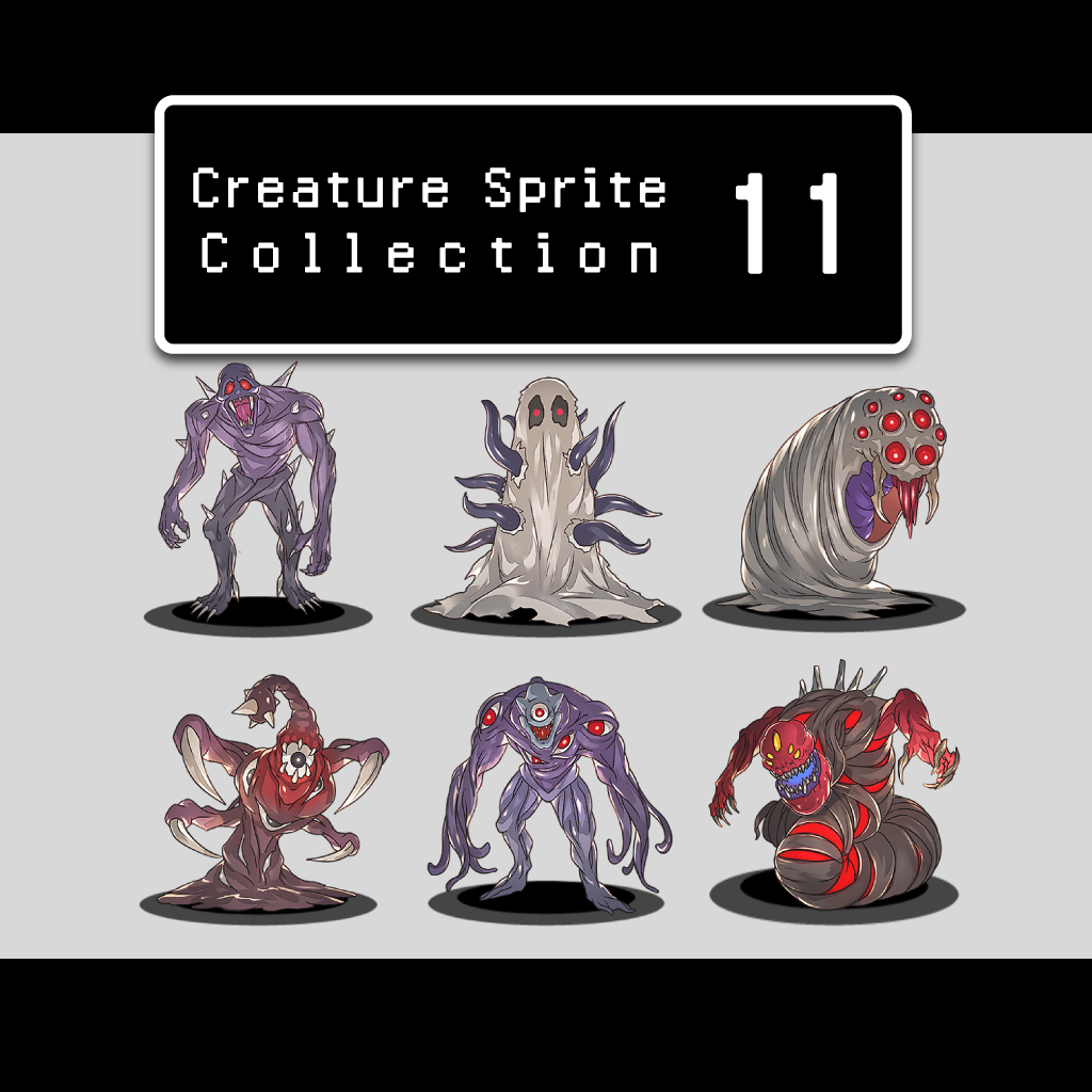 12 Creature Sprites Pack 11 (PNG, 4 Color Variations) by aconite