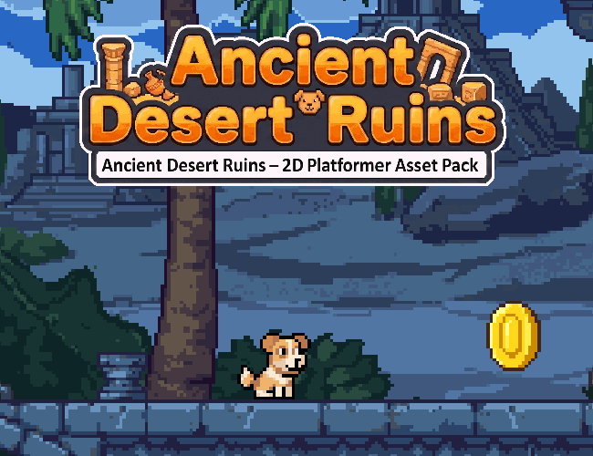 Ancient Desert Night Ruins – 2D Pixel Art Platformer Asset Pack by Pozac