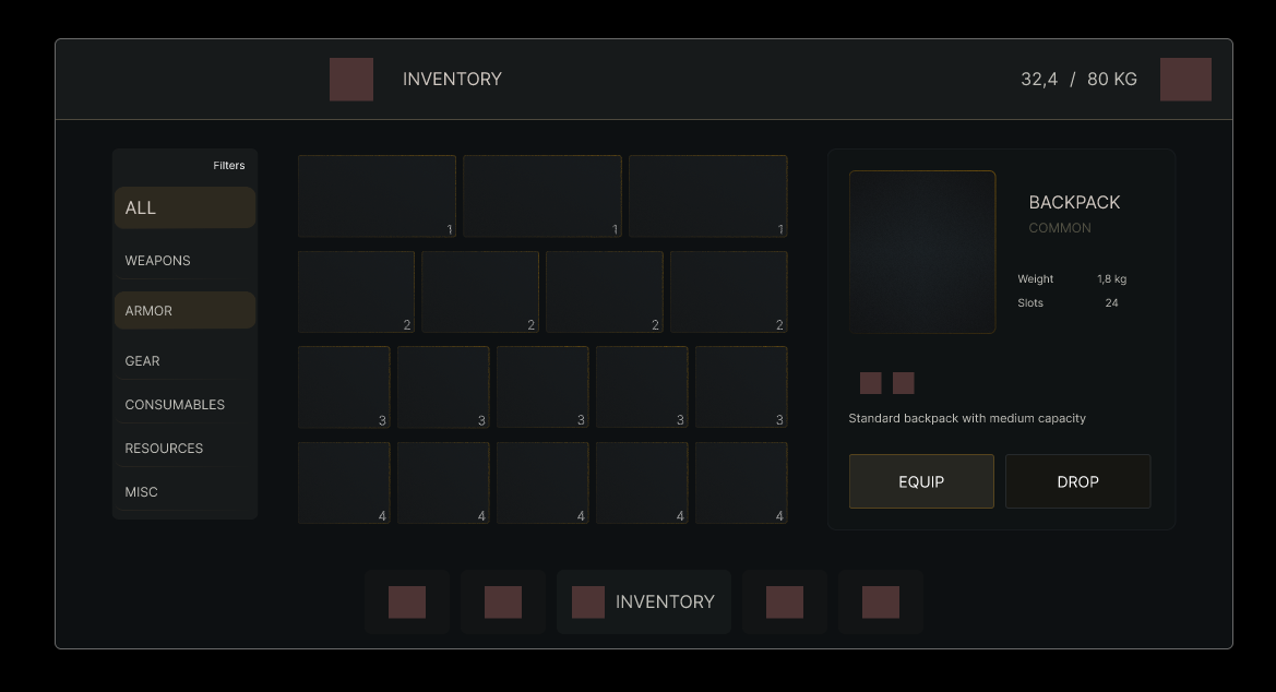 Rpg Inventory Ui Examples Dark RPG Inventory UI Kit — Figma by BenjaminUI