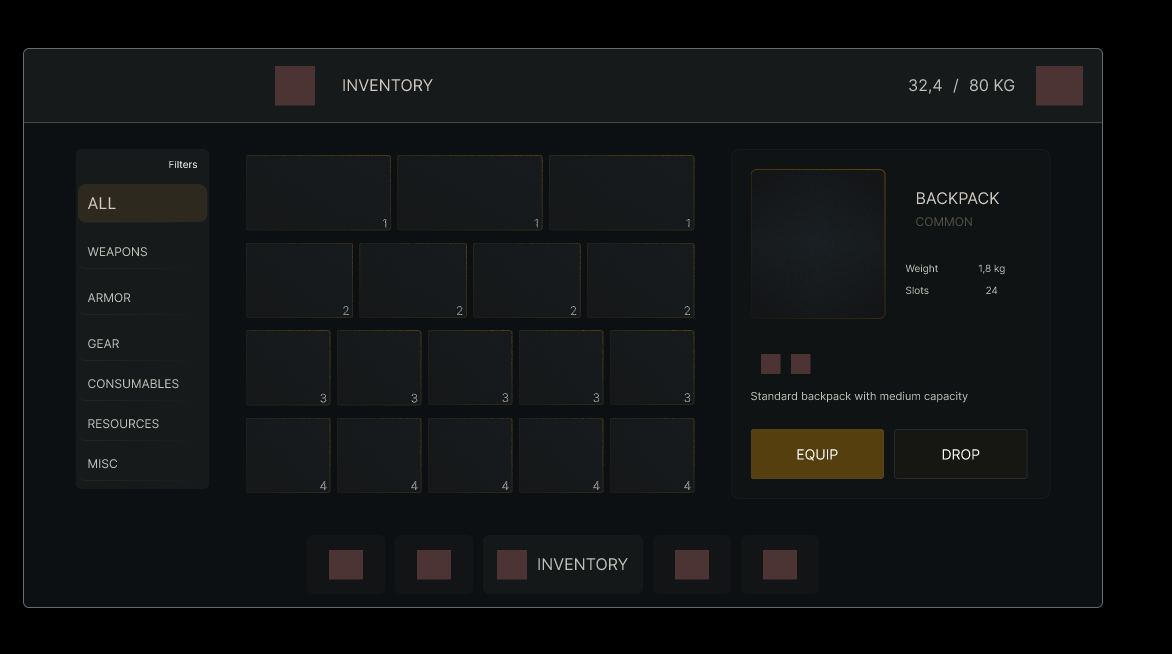 Rpg Inventory Ui Frame Dark RPG Inventory UI Kit — Figma by Benjamin Canisius