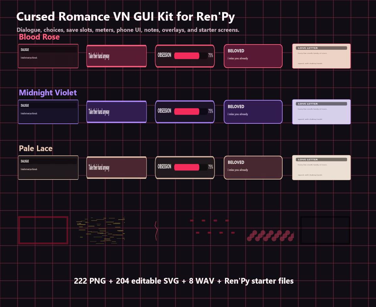 Cursed Romance VN UI Kit – Gothic Horror GUI for Ren'Py by Template Foundry