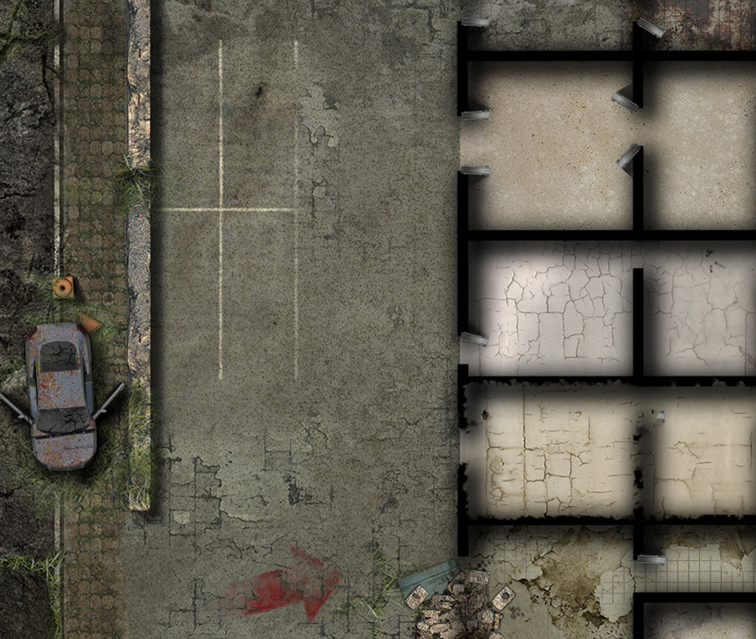 Post-Apocalyptic Battlemap – Survivor Outpost | VTT Map by Amatsu Maps
