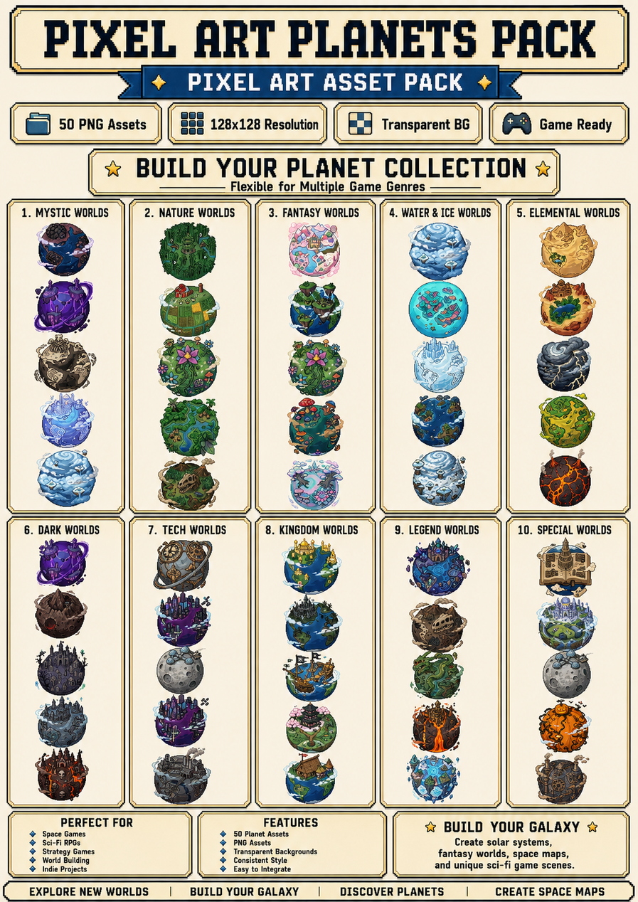 Pixel Art Planets Pack by Kibyra