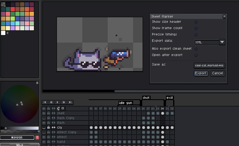 Sheet Marker - Labelled Sprite Sheet Exporter for Aseprite by maciaz