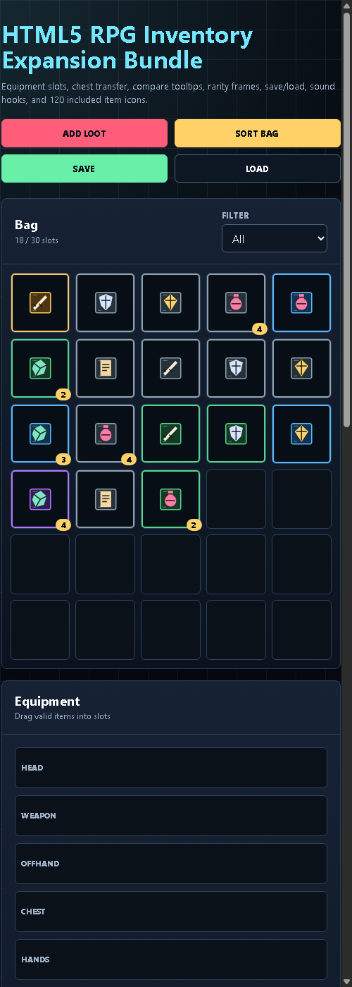 Rpg Inventory Ui Frame HTML5 RPG Inventory System – Equipment, Loot & Save Framework by ...