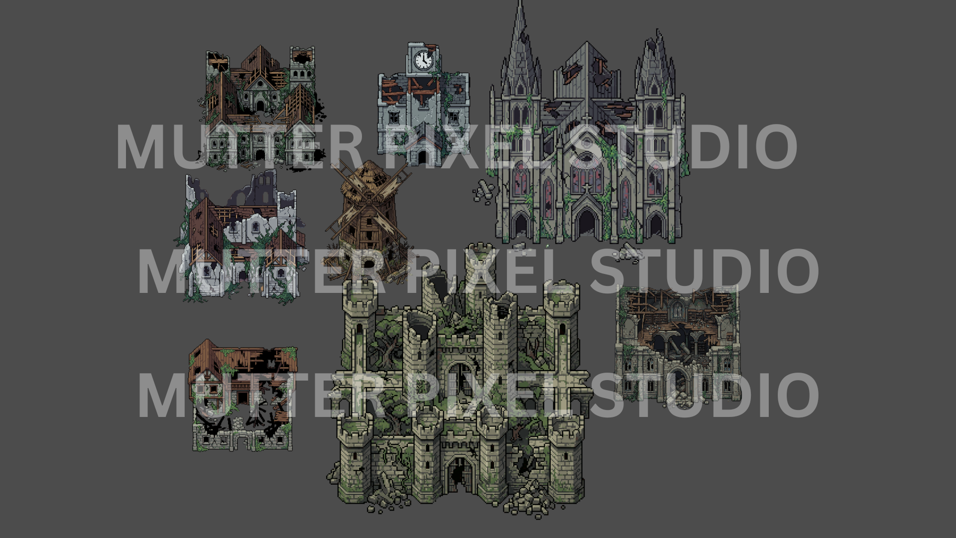 Ruined Medieval Buildings – Pixel Art Assets by MutterPixel Studio
