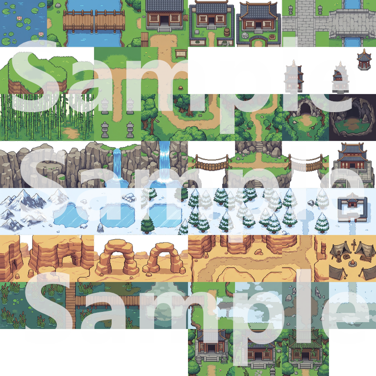 Ancient Chinese Wuxia Pixel Art Tileset by Cute SCKR