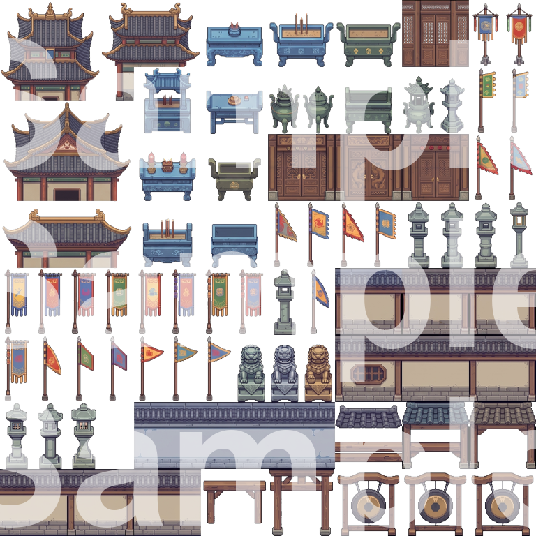 Ancient Chinese Wuxia Pixel Art Tileset by Cute SCKR