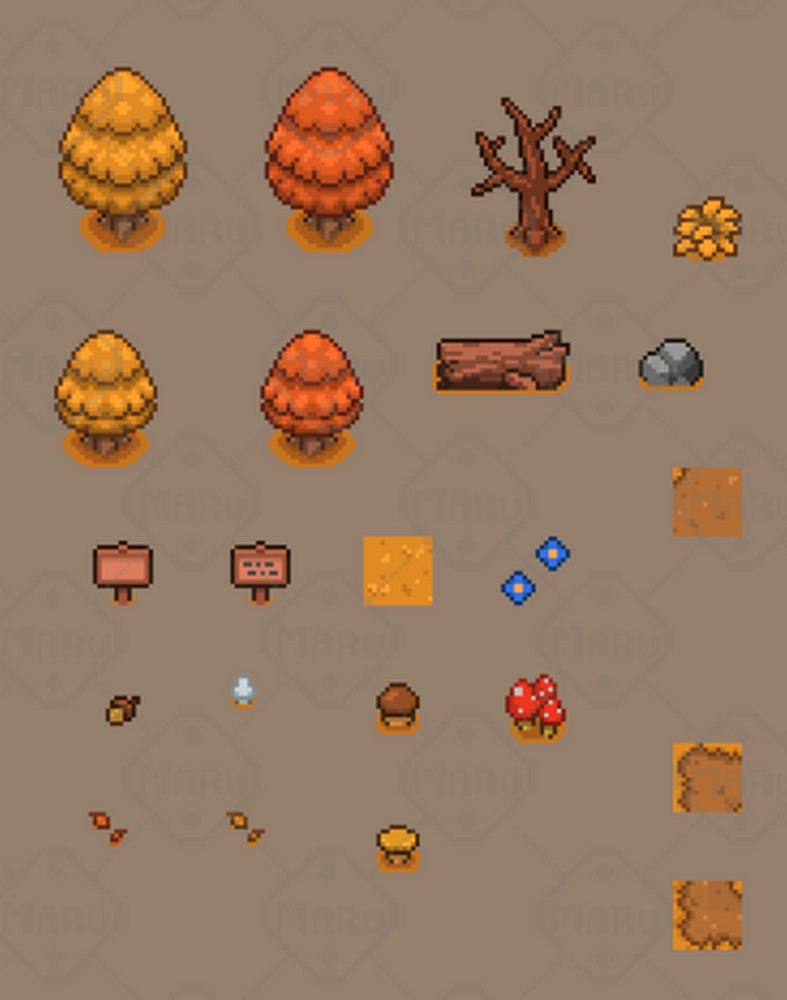 Forest Fall Pack (16×16) – Pixel Art Autumn Tileset by Maru