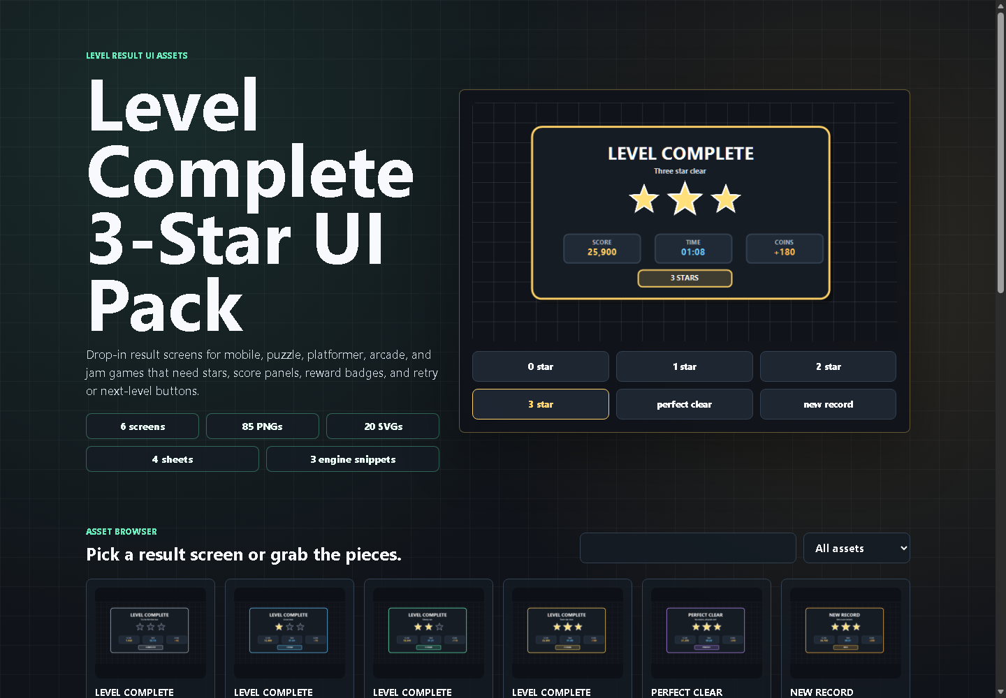 Level Complete 3-Star UI Pack by Template Foundry