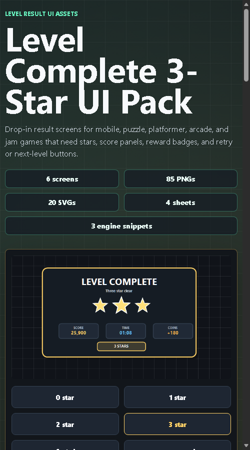 Level Complete Ui Design Level Complete 3-Star UI Pack by Template Foundry