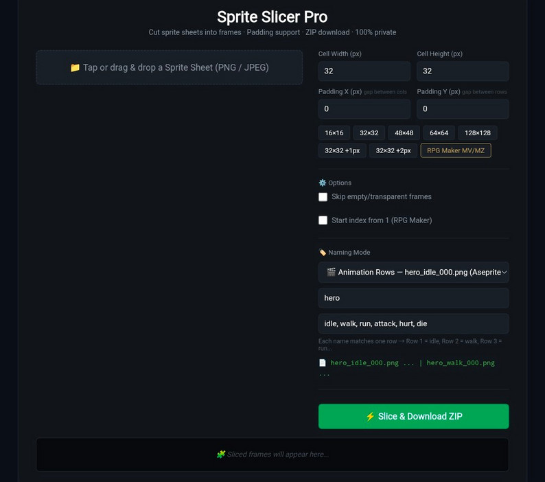 Sprite Slicer Pro - Free Browser Sprite Sheet Cutter by ORHstudio