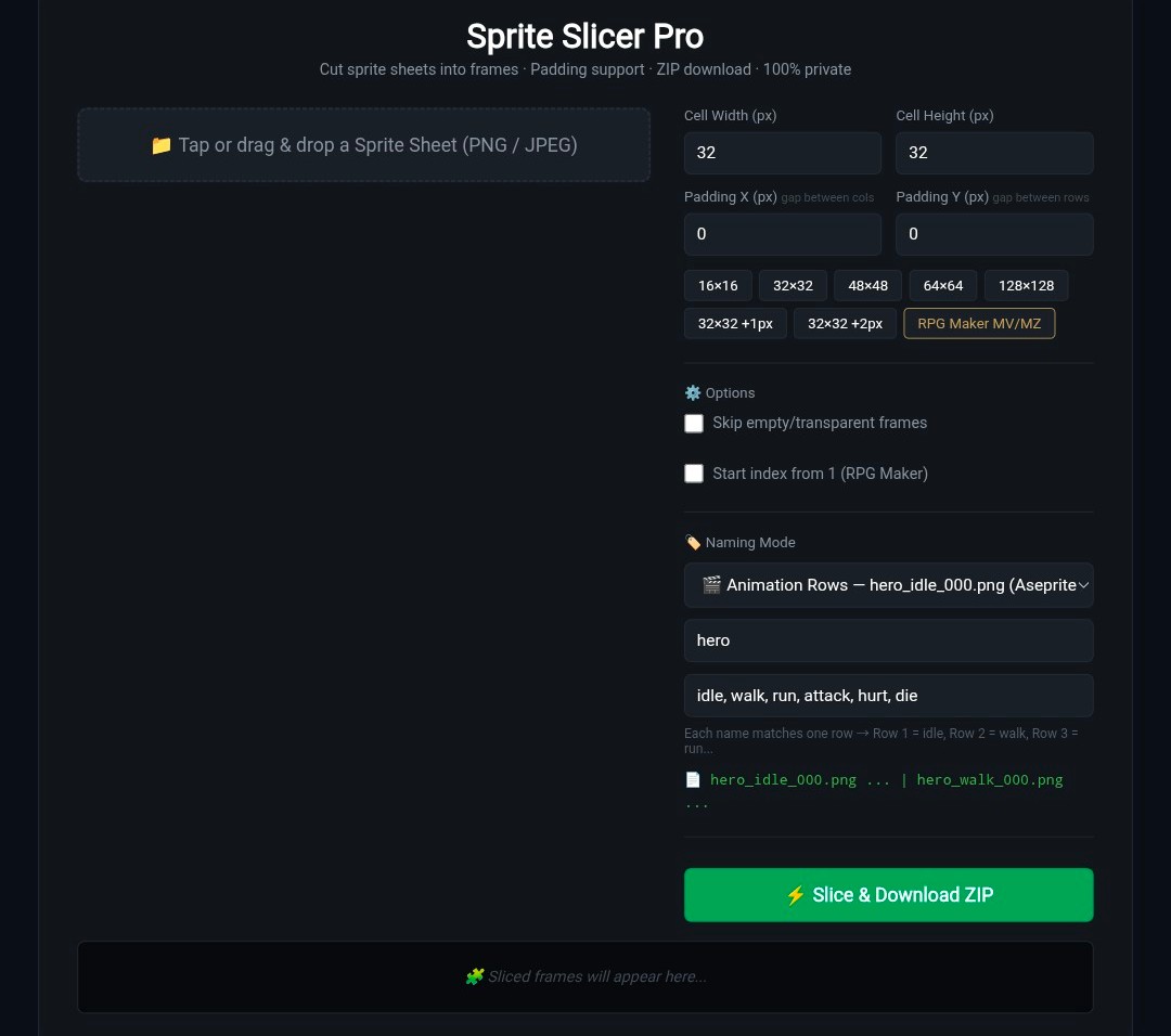 Sprite Slicer Pro - Free Browser Sprite Sheet Cutter by ORHstudio