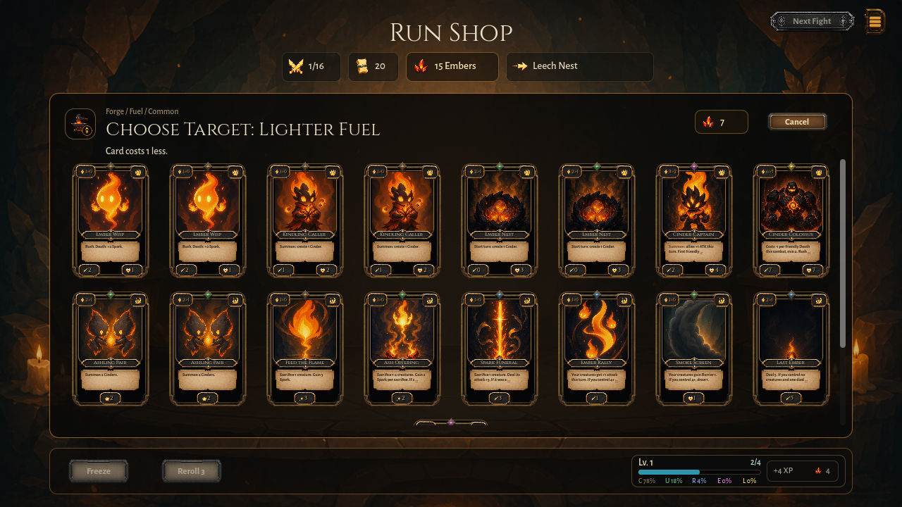 Deckshaper run shop
  target selection with forge choices and deck cards