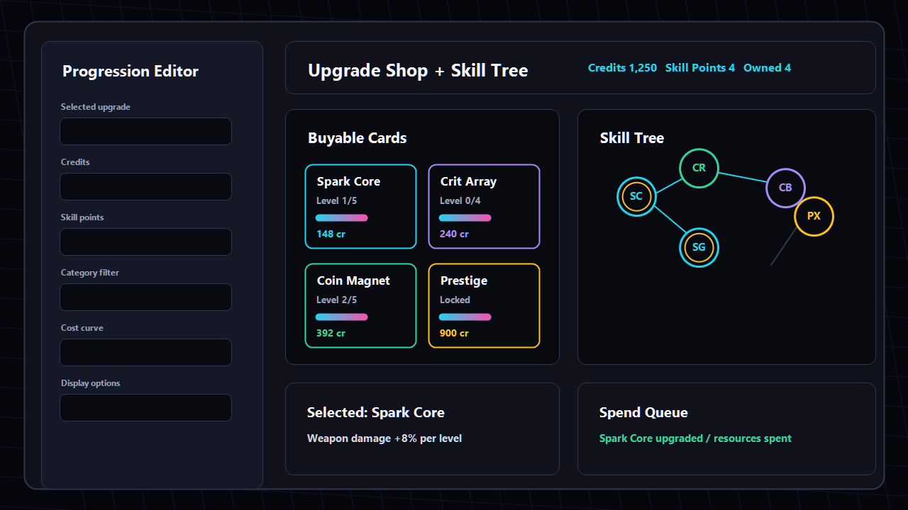 Neon Upgrade Shop + Skill Tree UI. by Template Foundry