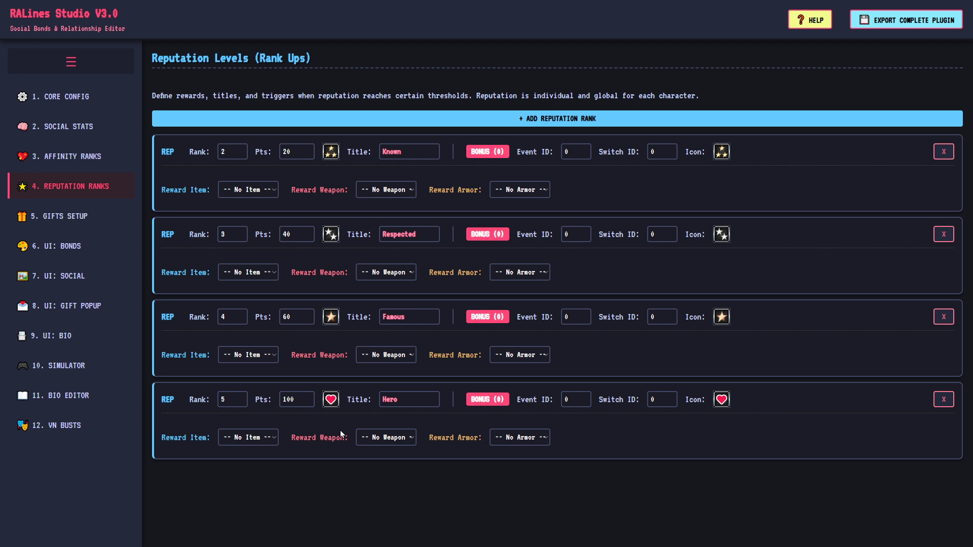Screenshot 3 for Kadajah's RALines Social & Bonds System for RPG Maker MZ